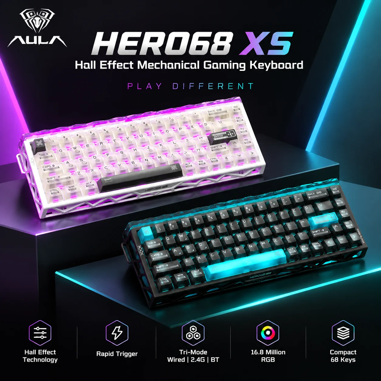 Gaming Keyboard Nearby - คีย์บอร์ดเกมมิ่งไร้สาย Aula Hero68 XS แบบ Hall