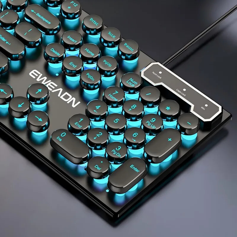 Gaming Keyboard Nearby - ชุดคีย์บอร์ดและเมาส์สไตล์เรโทรพังก์ ดีไซน์แบบกลไก ใช้ได้ทั้งแบบมีสายและไร้สาย ไฟ RGB สำหรับเล่นเกมและทำงาน