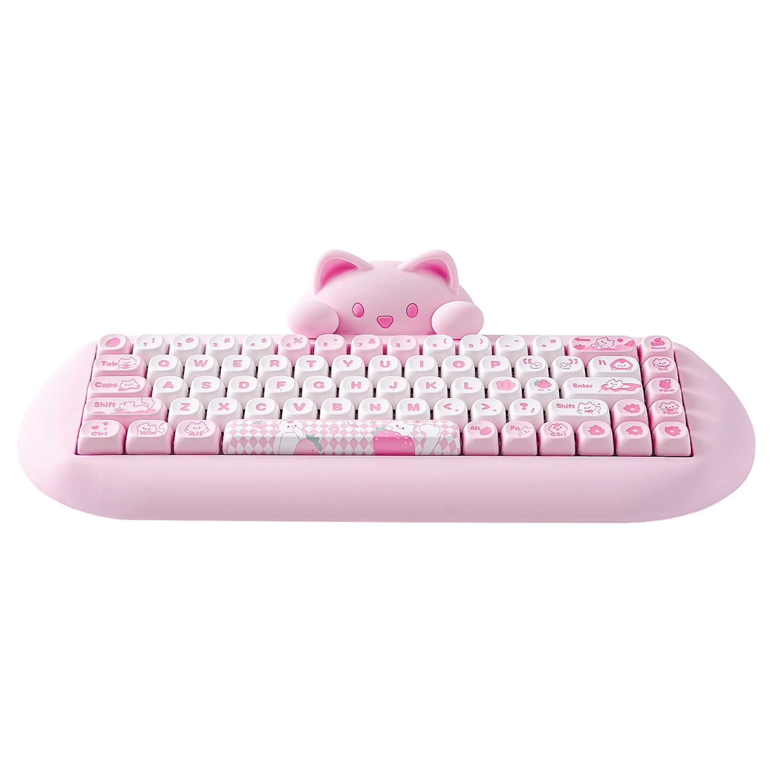 Keyboard Gaming Mac - YUNZII C68 สีชมพู 65% Hi-Fi แมวน่ารักซิลิโคน